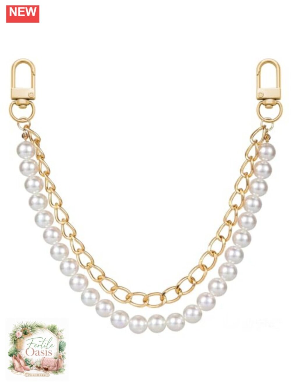 Pearl Purse Chain with Gold Extender for Handbags - 12.2 inch